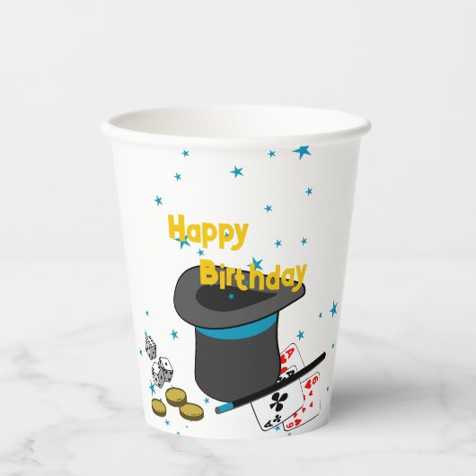 Magic Show Zwart Wit Blauw Verjaardagsfeest Papieren Bekers (Voorkant)
