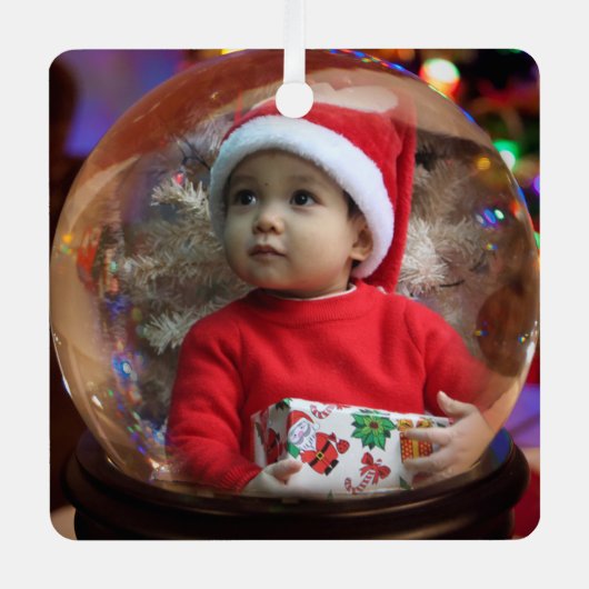 Magic Snowglobe Illusion Holiday 2 Foto Vignette Metalen Ornament (Voorkant)