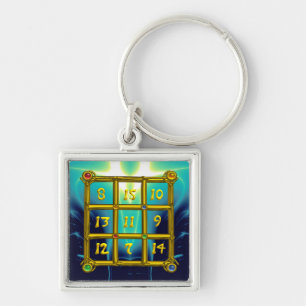 MAGIC SQUARE 33, Gold Aqua Blue Turquoise Sleutelhanger