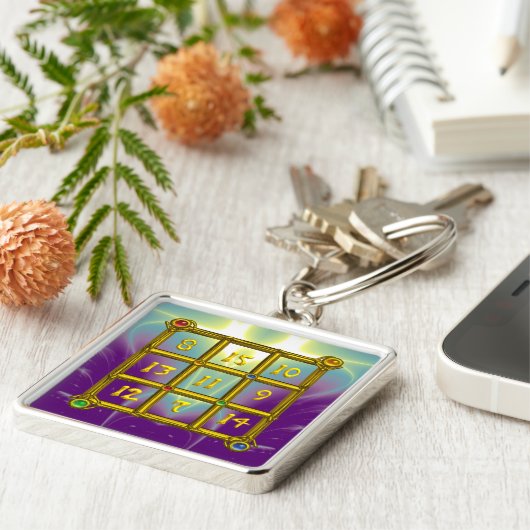 MAGIC SQUARE 33, Roze Violet Paars blauw Sleutelhanger (Zijkant)