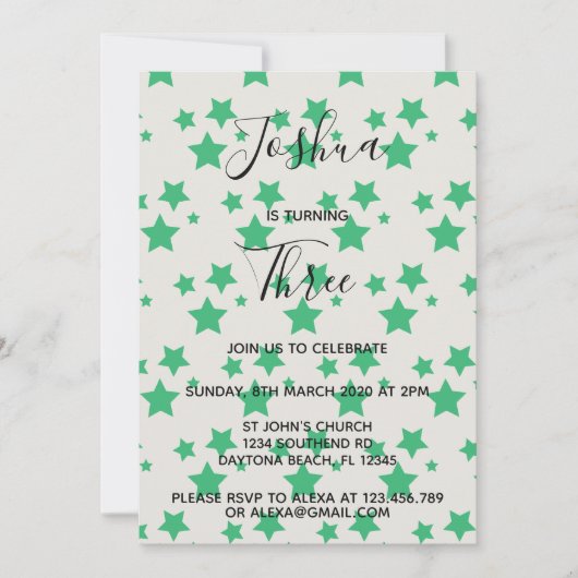 Magic Star verjaardagsuitnodiging Gray Green Kaart (Voorkant)