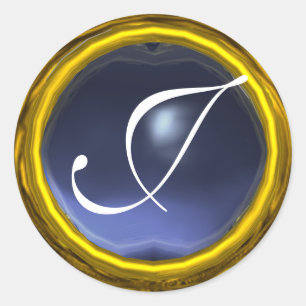 MAGIC TOPAZ MONOGRAM helder, geel blauw Ronde Sticker