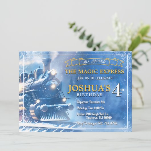 Magic Train Verjaardag uitnodiging (Staand voorkant)