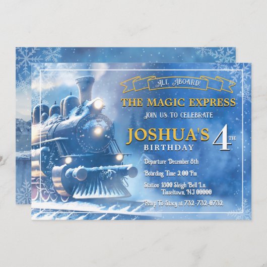 Magic Train Verjaardag uitnodiging (Voorkant / Achterkant)