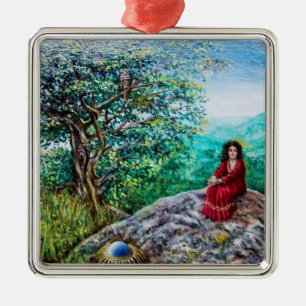 MAGIC TREE / Dawn in Green Wood and Lady in Red Metalen Ornament