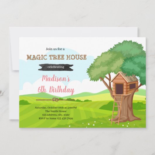 Magic Treehouse verjaardagsuitnodiging Kaart (Voorkant)