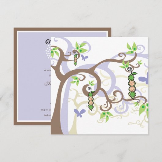 Magic Trees Twins Girl Boy Peas in Baby shower met Kaart (Voorkant / Achterkant)