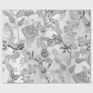 Magic Tuin Leeuwen Bloemen Zilver Grijs Lux Orient Cadeaupapier