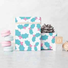 Magic Turquoise & Roze Mistletoe Wit Naadloos Cadeaupapier