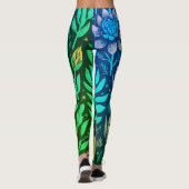 Magic Turquoise Tuin Succulenten Bloemen Patroon Leggings (Achterkant)