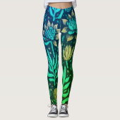Magic Turquoise Tuin Succulenten Bloemen Patroon Leggings (Voorkant)