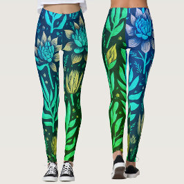 Magic Turquoise Tuin Succulenten Bloemen Patroon Leggings