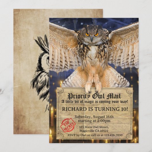 Magic Uil Mail Letter voor een Wizard Verjaardag Kaart (Voorkant / Achterkant)