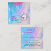 Magic unicorn bedankt vierkante visitekaartje (Voorkant / Achterkant)
