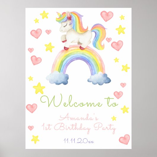 Magic Unicorn eerste verjaardag welkom Poster (Voorkant)
