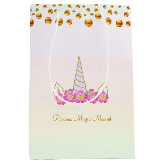 Magic Unicorn Flowers & Gold Confetti Medium Cadeauzakje (Voorkant)