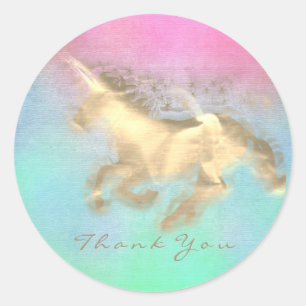 Magic Unicorn Gold Stars Dank u Mint Ombre Ronde Sticker