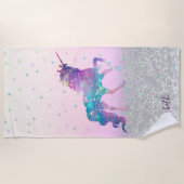 Magic Unicorn, Stars, Silver Glitter Bokeh Strandlaken (Voorkant)
