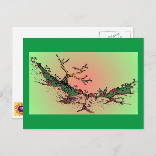 Magic Valley Daytime Art Briefkaart - groen, roze (Voorkant / Achterkant)