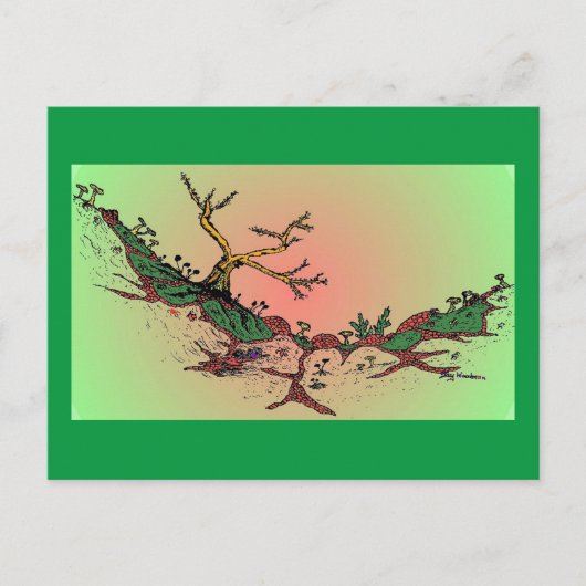 Magic Valley Daytime Art Briefkaart - groen, roze (Voorkant)