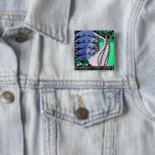 MAGIC VAN DE SPRING helder blauw zwart-wit groen Vierkante Button 5,1 Cm (In situ)
