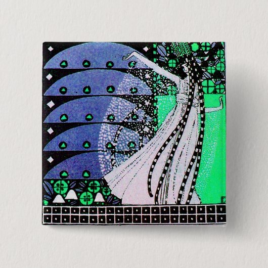 MAGIC VAN DE SPRING helder blauw zwart-wit groen Vierkante Button 5,1 Cm (Voorkant)