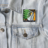 MAGIC VAN DE SPRING helder groen zwart geel o Vierkante Button 5,1 Cm (In situ)