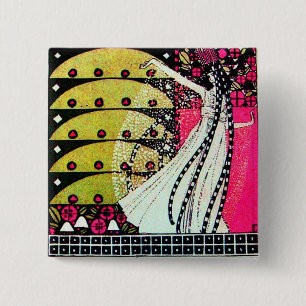 MAGIC VAN DE SPRING: helderroze zwart-wit geel Vierkante Button 5,1 Cm