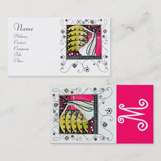 MAGIC VAN DE SPRING: helderroze zwart-wit geel Visitekaartje (Voorkant / Achterkant)