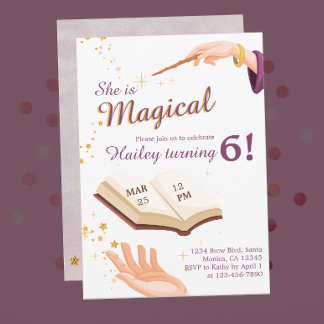 Magic Wand Meisje Wizard Verjaardag Uitnodiging