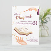 Magic Wand Meisje Wizard Verjaardag Uitnodiging (Staand voorkant)
