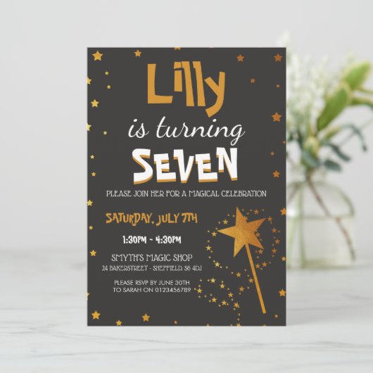 Magic Wand Star Theme Birthday Party Custom RSVP Kaart (Staand voorkant)