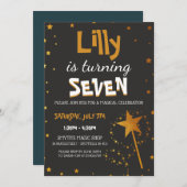 Magic Wand Star Theme Birthday Party Custom RSVP Kaart (Voorkant / Achterkant)