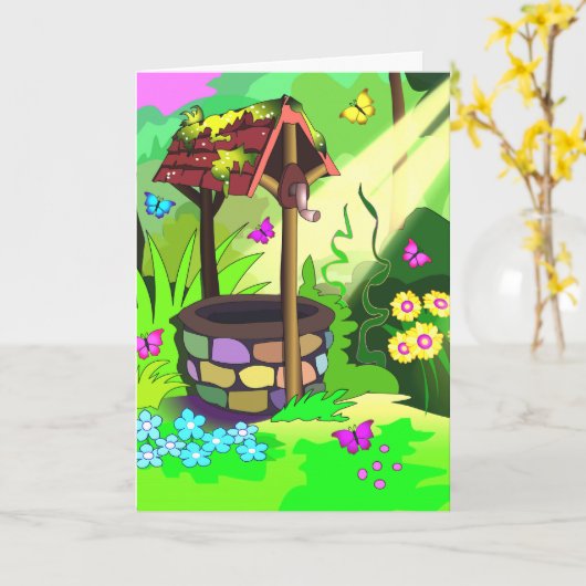 Magic Wishing Well Wenskaarten Verticaal Kaart (Gele Bloem)