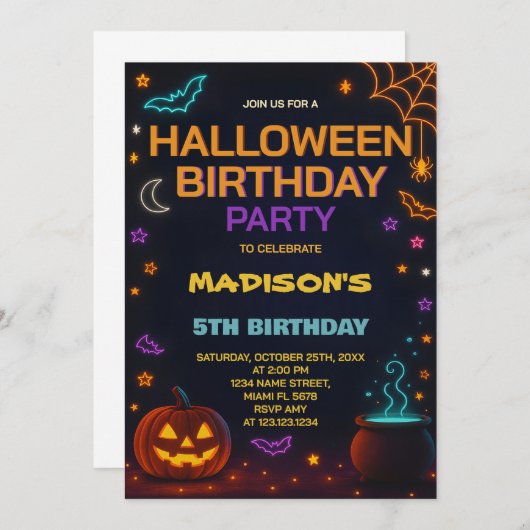 Magic & Wizard Halloween Verjaardag Uitnodiging (Voorkant / Achterkant)