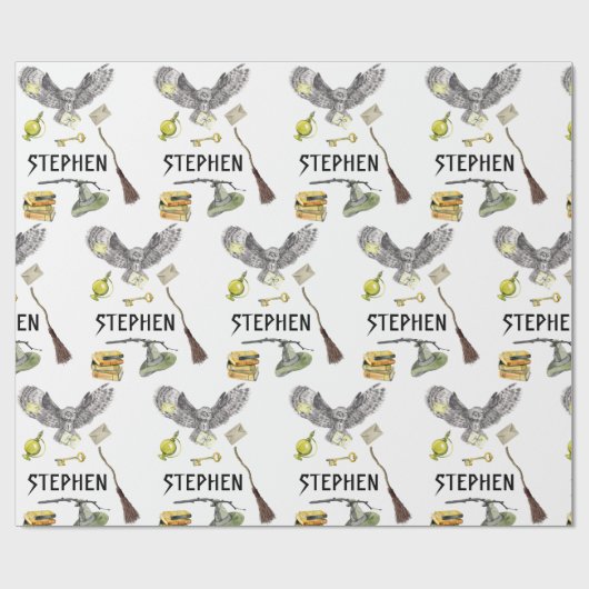 Magic Wizard Witch School Owl Aangepast Cadeaupapier (Vlak)