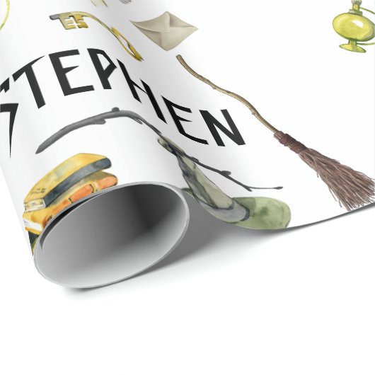 Magic Wizard Witch School Owl Aangepast Cadeaupapier (Rol Hoek)