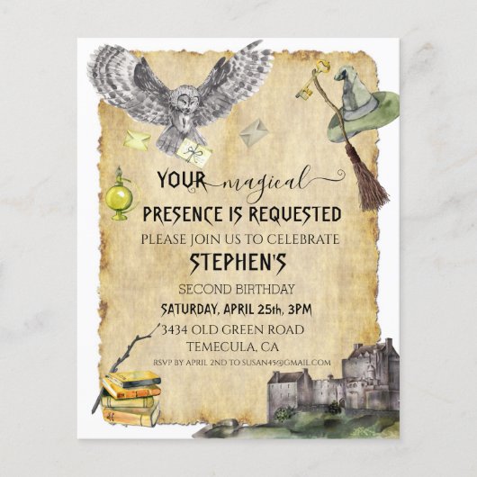 Magic Wizard Witch School Owl Birthday (Voorkant)