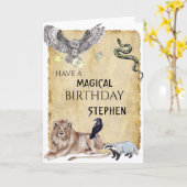 Magic Wizard Witch School Owl Birthday Kaart (Gele Bloem)