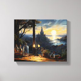 Magic Workshop Bench met uitzicht op een Fantasy B Canvas Afdruk