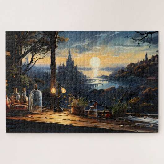 Magic Workshop Bench met uitzicht op een Fantasy B Legpuzzel (Horizontaal)