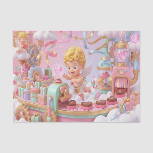 Magical 3D Cupid’s Valentine Gift Factory Scene Tissuepapier (Voorkant)