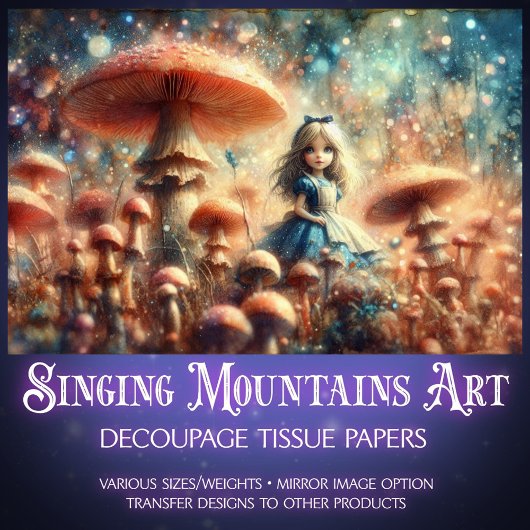 Magical Alice Wonderland Mushroom Grove Decoupage Tissuepapier