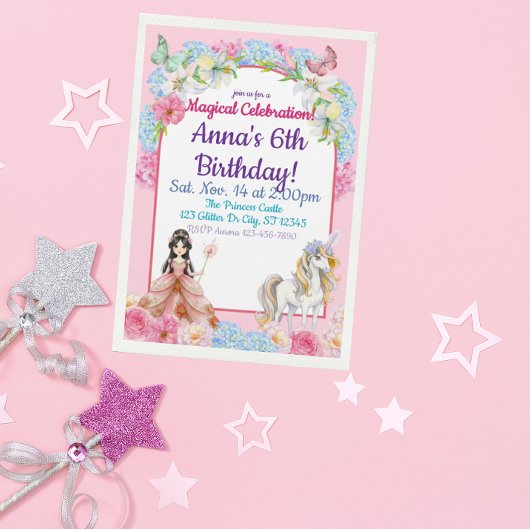 Magical Asian Princess Unicorn Birthday Kaart