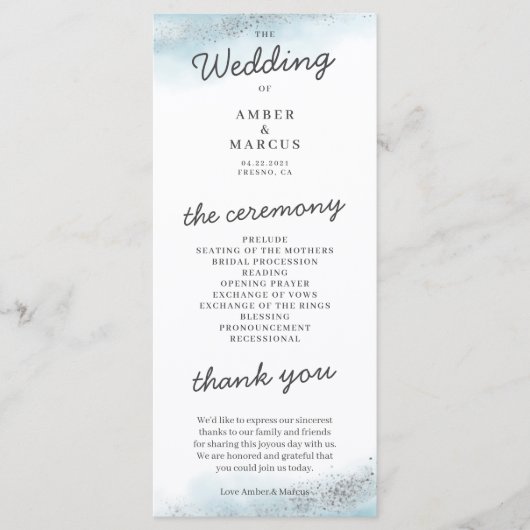 Magical Baby Blue Silver Glitter Wedding Programmakaart (Voorkant)