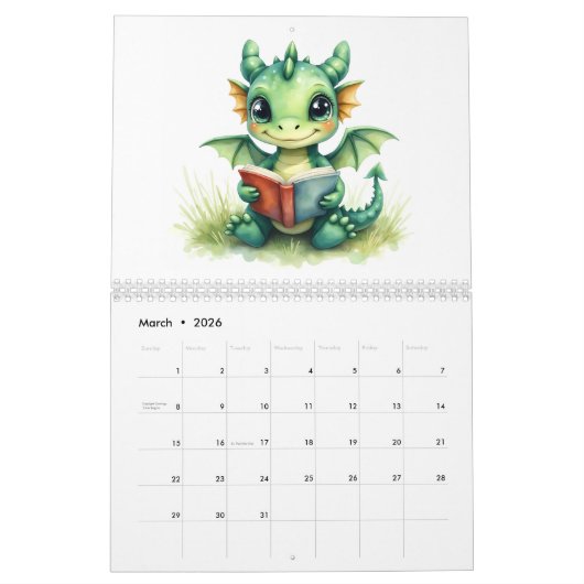 Magical Baby Dragons Reading Whimsical Fantasy Art Kalender (Mar 2026)