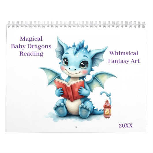 Magical Baby Dragons Reading Whimsical Fantasy Art Kalender (Hoes)