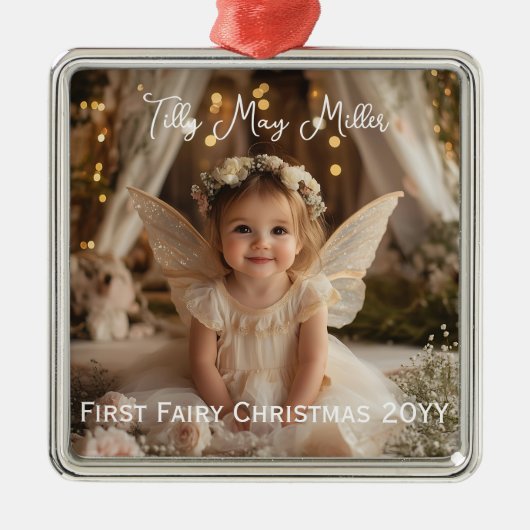 Magical Baby's eerste sprookjesachtige kerstfotoca Metalen Ornament (Voorkant)