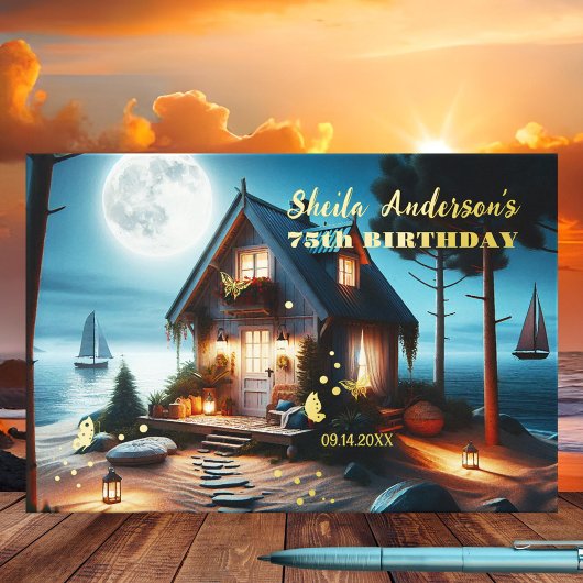 Magical Beach House Dream Verjaardag Echte Folie Gastenboek