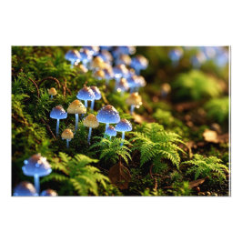 Magical Bioluminescent Fungi - Deep Forest Foto Afdruk
